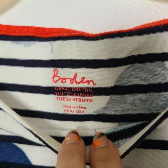 Boden Great Brenton Stripes and Floral Long Sleeve Statement Tee sz 6 - Picture 2 of 4